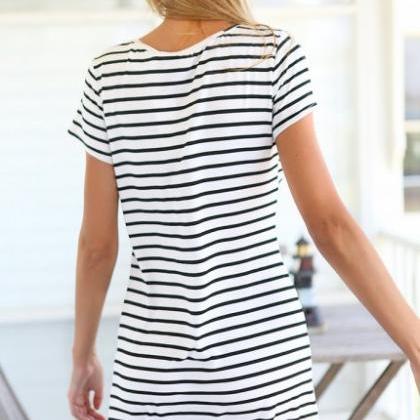 black and white striped t shirt dress